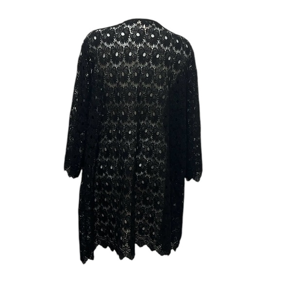 Emaline women black cotton open front 3/4 sleeve flower cardigan 2X - Picture 2 of 7
